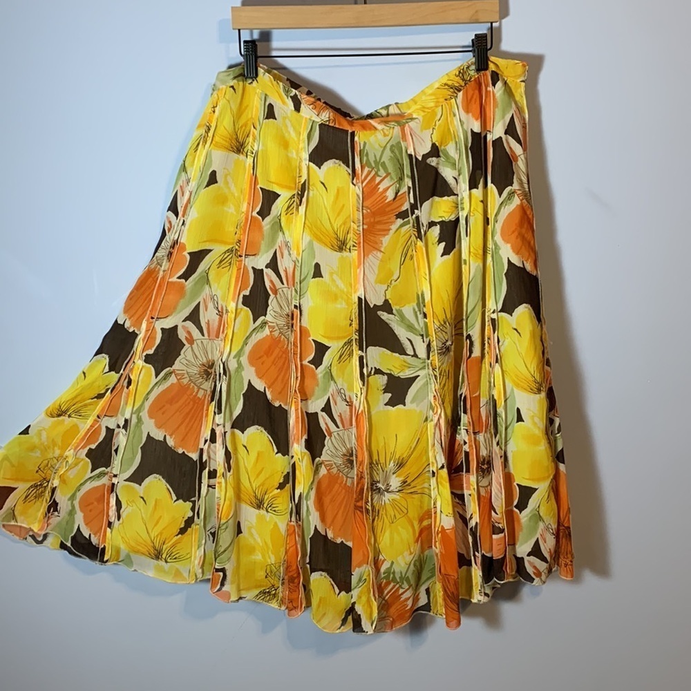 Flowy brown yellow orange panaled Floral Multicolor Aline skirt plus size 2x